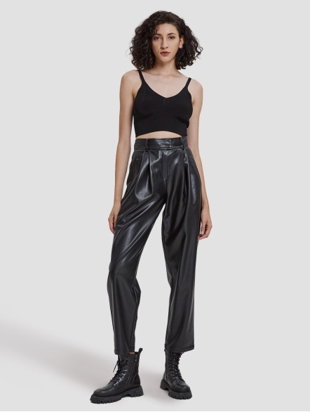 Faux Leather Tapered Pants