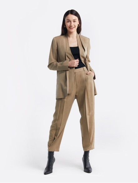 Linen-Blend Layered Blazer & Pants Set