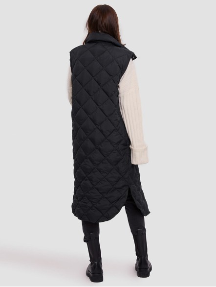 Long Quilted Sleeveless Down Waistcoat