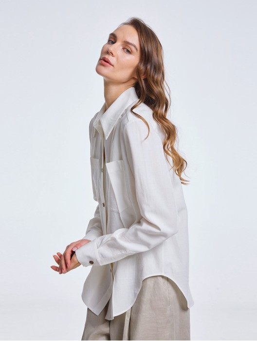 Asymmetric Shirt with Patch Pockets