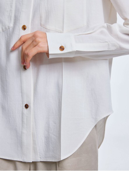 Asymmetric Shirt with Patch Pockets