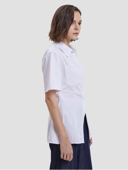 Short Sleeves Gathered-waist Shirt