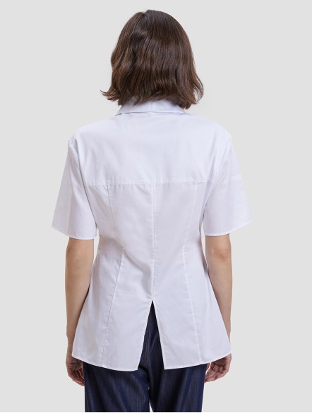 Short Sleeves Gathered-waist Shirt