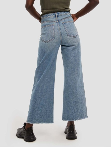 High-waist Wide Leg Frayed Jeans