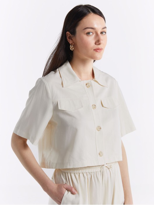 Linen Blend Cropped Shirt
