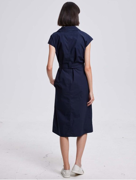 Buttoned-Waist-Belt Shirt Dress