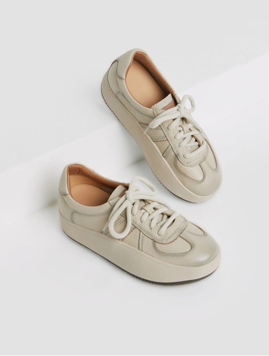 Leather Round Toe Platform Sneakers