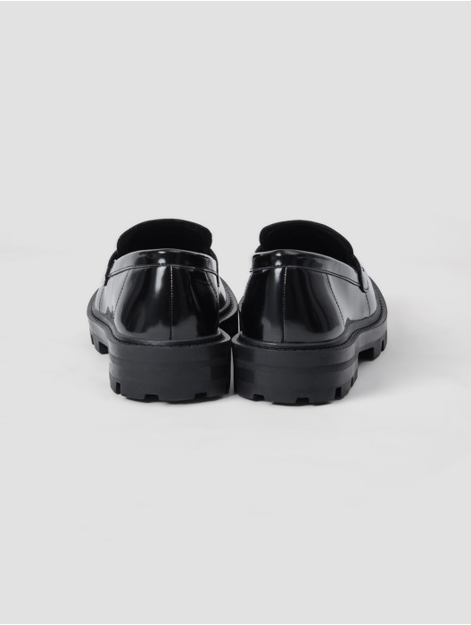 Shiny Round Toe Leather Loafers