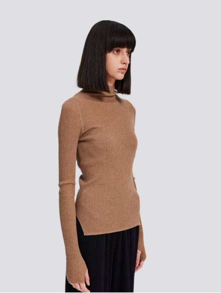 Ribbed Mockneck Knitted Cashmere Sweater