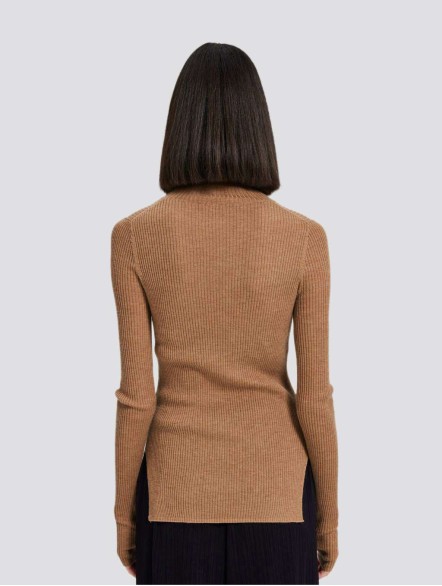 Ribbed Mockneck Knitted Cashmere Sweater