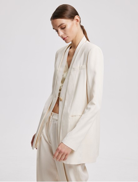 Linen-Blend V-Neck Layered Blazer