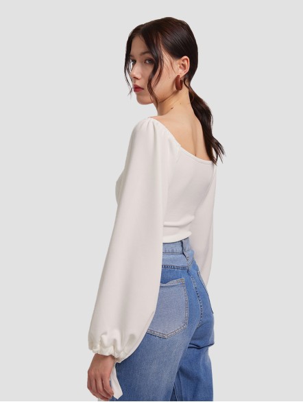 One Shoulder Lantern Sleeve Shirt