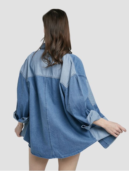 Patchwork Long-Sleeve Denim Shirt