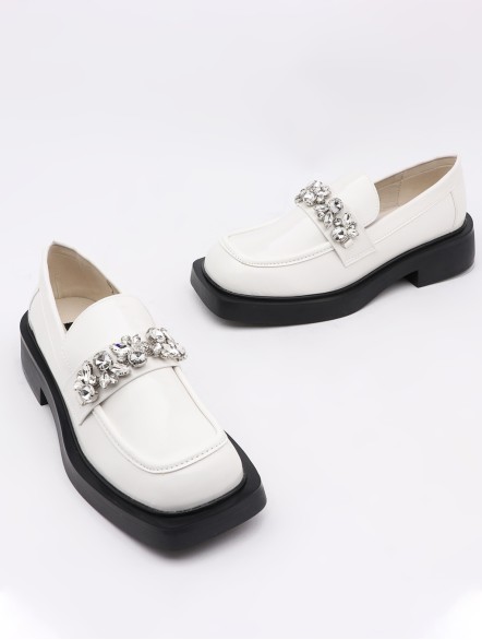 Black rhinestone small leather shoes