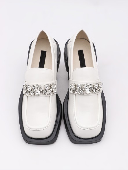 Black rhinestone small leather shoes