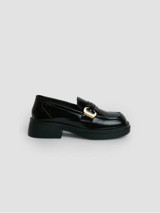 Metal Buckle Lacquer Platform Loafers
