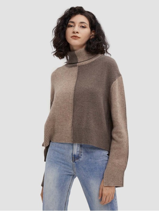 Color-Block Blend Yak Wool Sweater