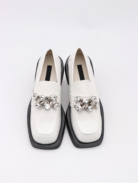 Rhinestone thick heeled single shoes