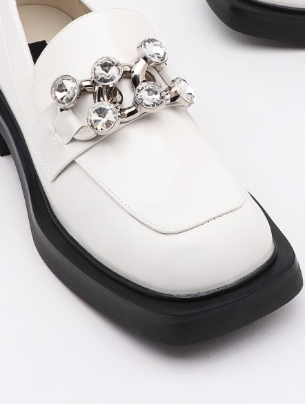 Rhinestone thick heeled single shoes