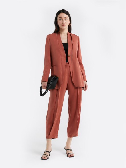 Linen-Blend Layered Blazer & Pants Set