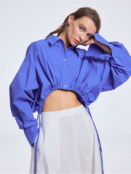 Cropped Drawstring Cotton Shirt