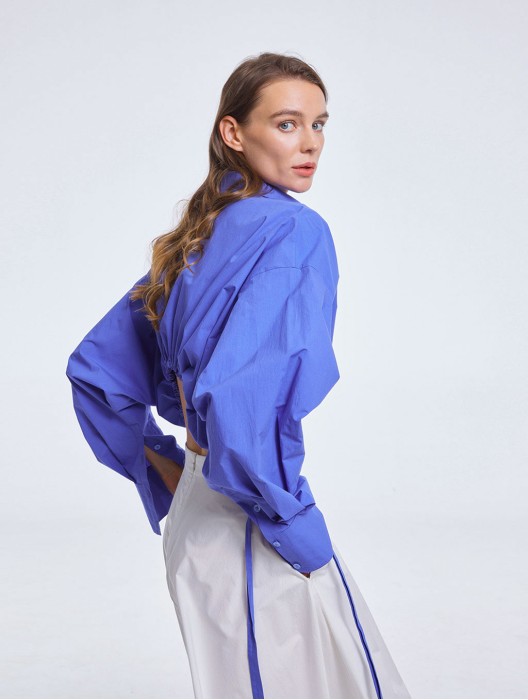 Cropped Drawstring Cotton Shirt