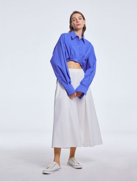 Cropped Drawstring Cotton Shirt