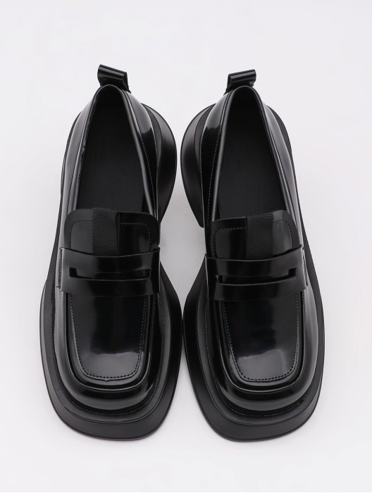 Loafers with thick heel small leather shoes