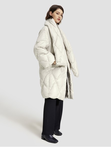 Knee-length Scarf Cocoon Coat