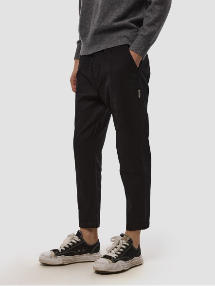 Drawstring Cotton Straight Pants