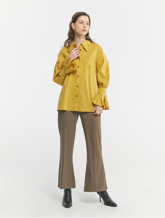 Flounce-Sleeve Cotton Shirt