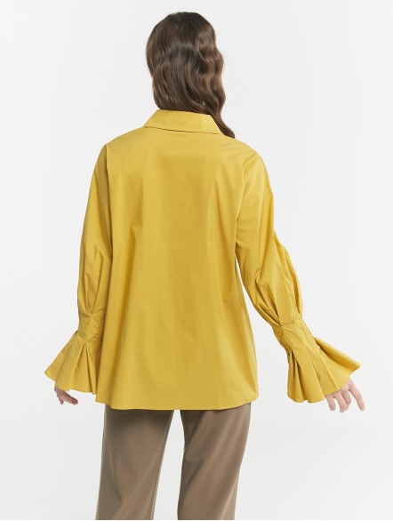 Flounce-Sleeve Cotton Shirt