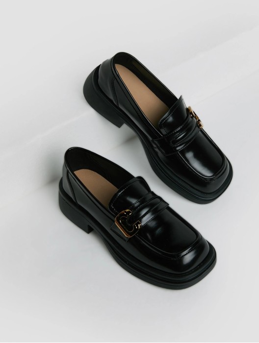 Metal Buckle Lacquer Platform Loafers