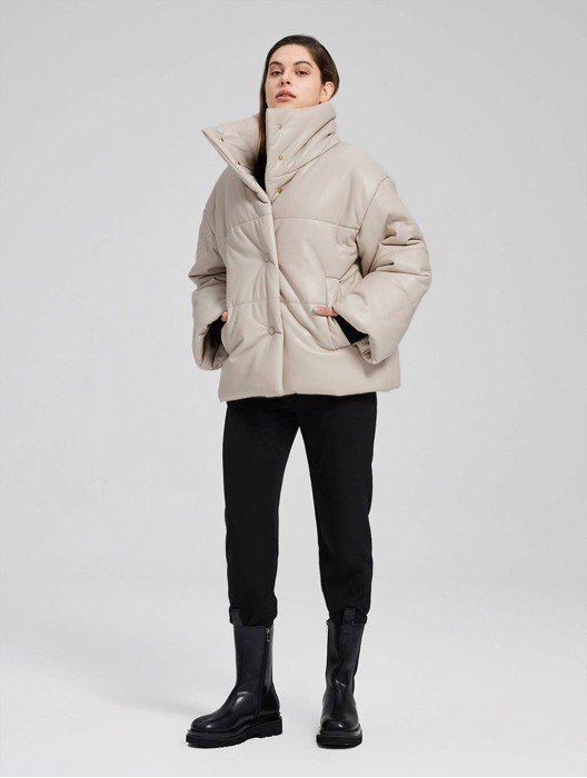 Faux-Leather Puffer Jacket