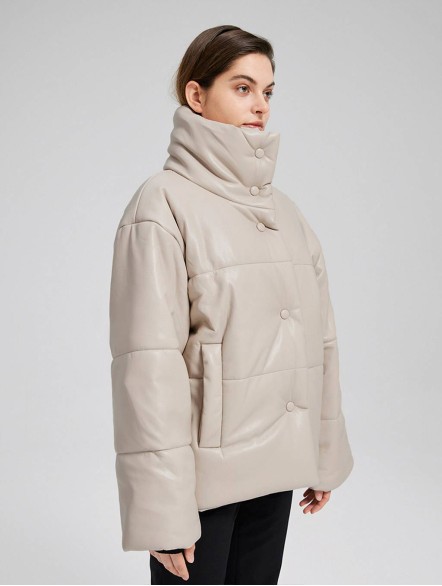 Faux-Leather Puffer Jacket