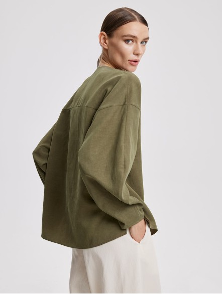 Loose-Fit Linen-Cotton Blouse