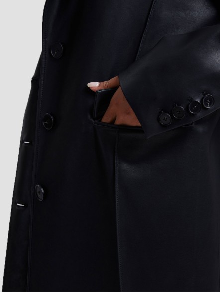 Faux Leather Coat with Pinched Pleats