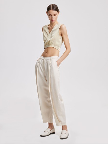 Linen-Blend Tapered Pants